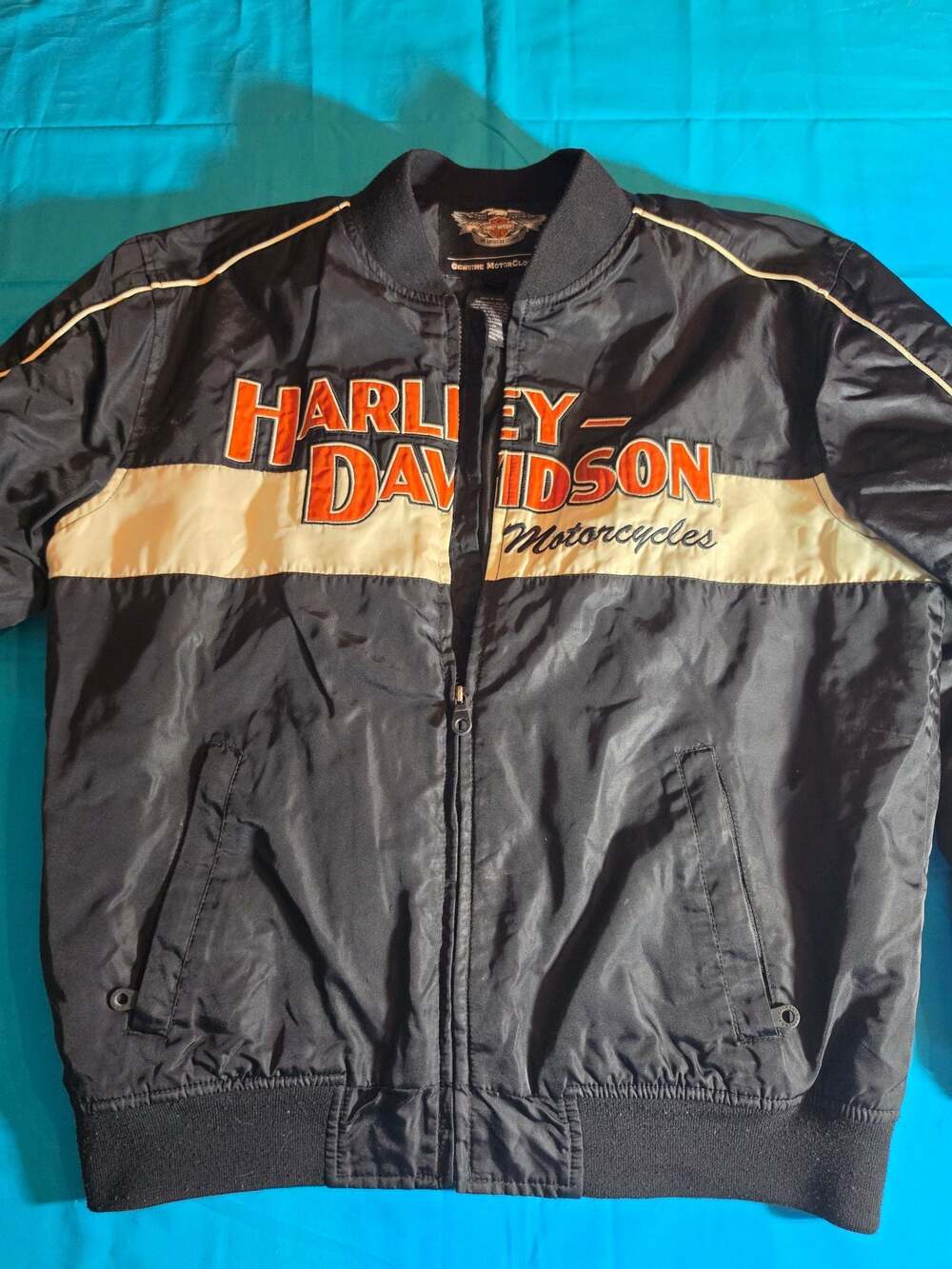 Harley-Davidson Men's Black Nylon Bomber Jacket with Embroidered Logo Size M